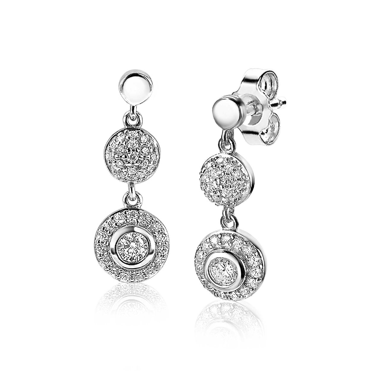 ZINZI zilveren oorsieraden 19mm ronde vormen witte zirconia ZIO1973