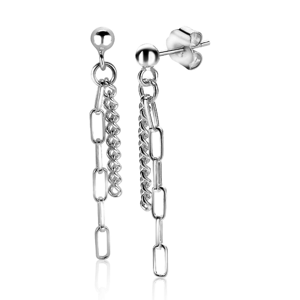 ZINZI zilveren oorhangers met trendy 'paperclip' schakels en gourmet schakels. De combinatie van deze twee stoere schakels maken deze oorhangers uniek.De lengte van deze oorhangers is 39mm en staan sierlijk op ieder oor. Vervaardigd van eerste gehalte zilver (925) en voorzien van een extra rodiumlaag voor een langdurige glans.