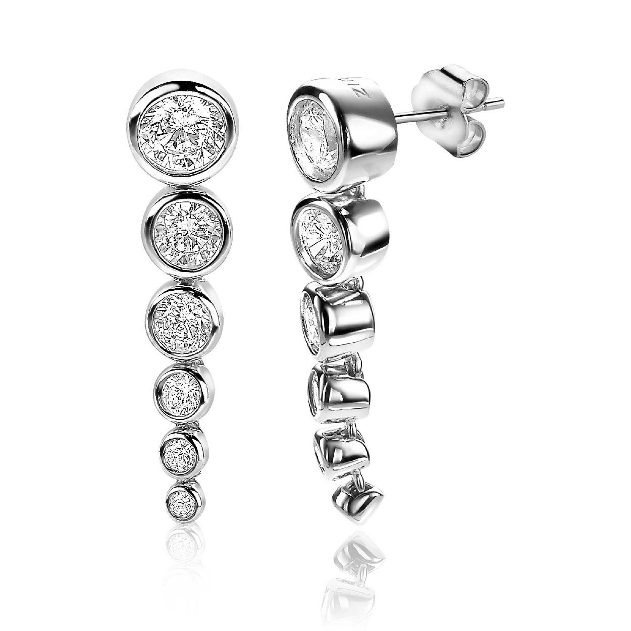 ZINZI zilveren luxe oorsieraden 25mm rond wit ZIO2053