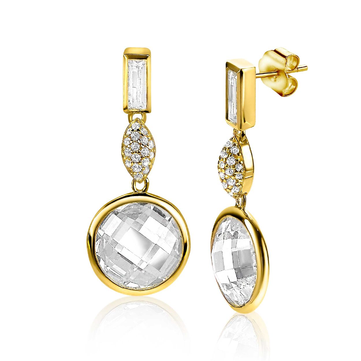 ZINZI ZILVEREN CHIQUE OORSIERADEN GEEL VERGULD ROND WIT ZIO2058 DAMES. Dit sieraad is van het merk Zinzi. Het sieraad is gemaakt van Zilver.