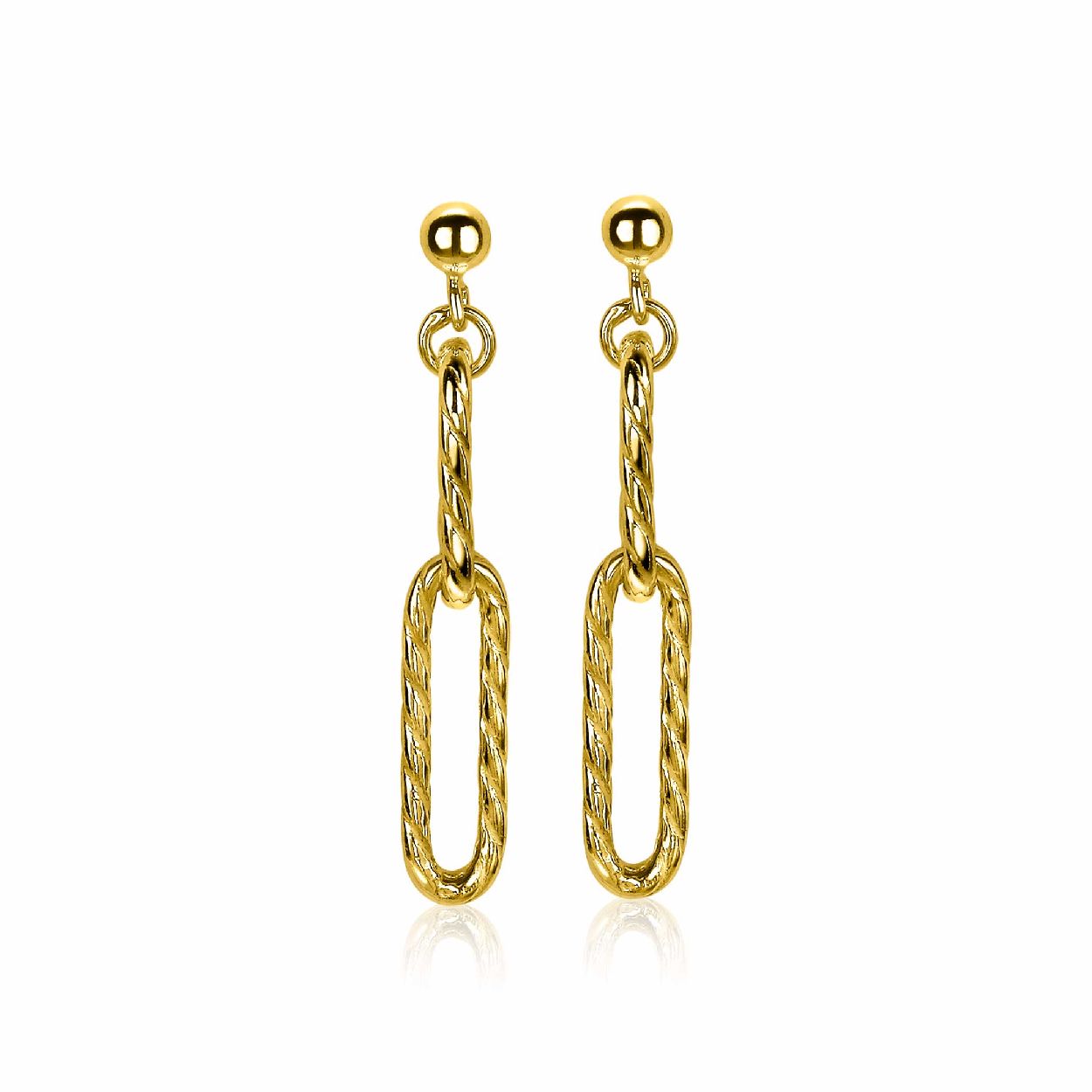 ZINZI zilveren oorhangers 14K geel verguld 38mm ovale schakels bewerkt ZIO2097G