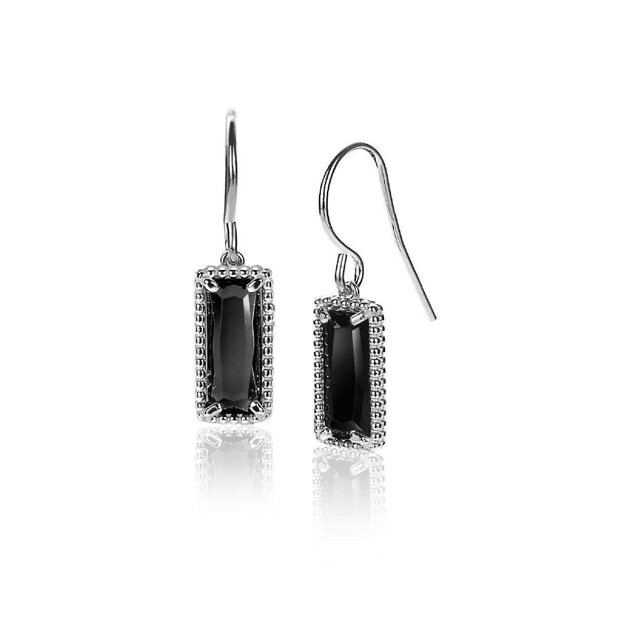 ZINZI zilveren oorhangers 28mm sierlijke rechthoek zwart ZIO2113