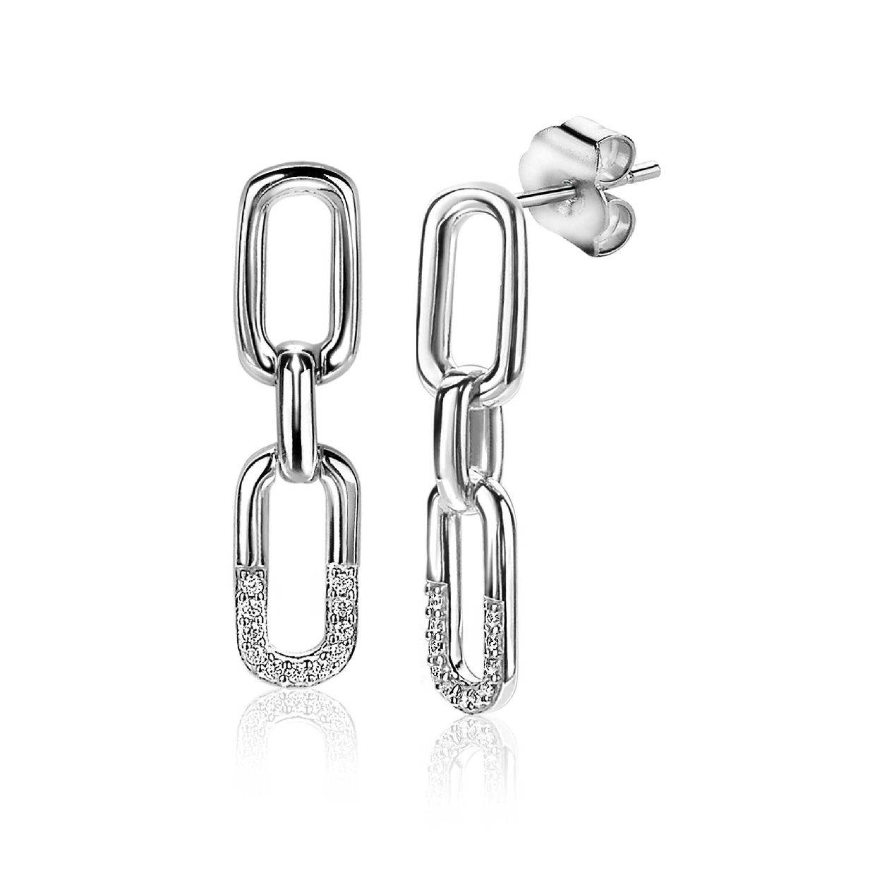 ZINZI zilveren oorhangers  met steker en 27mm ovale schakels ZIO2114