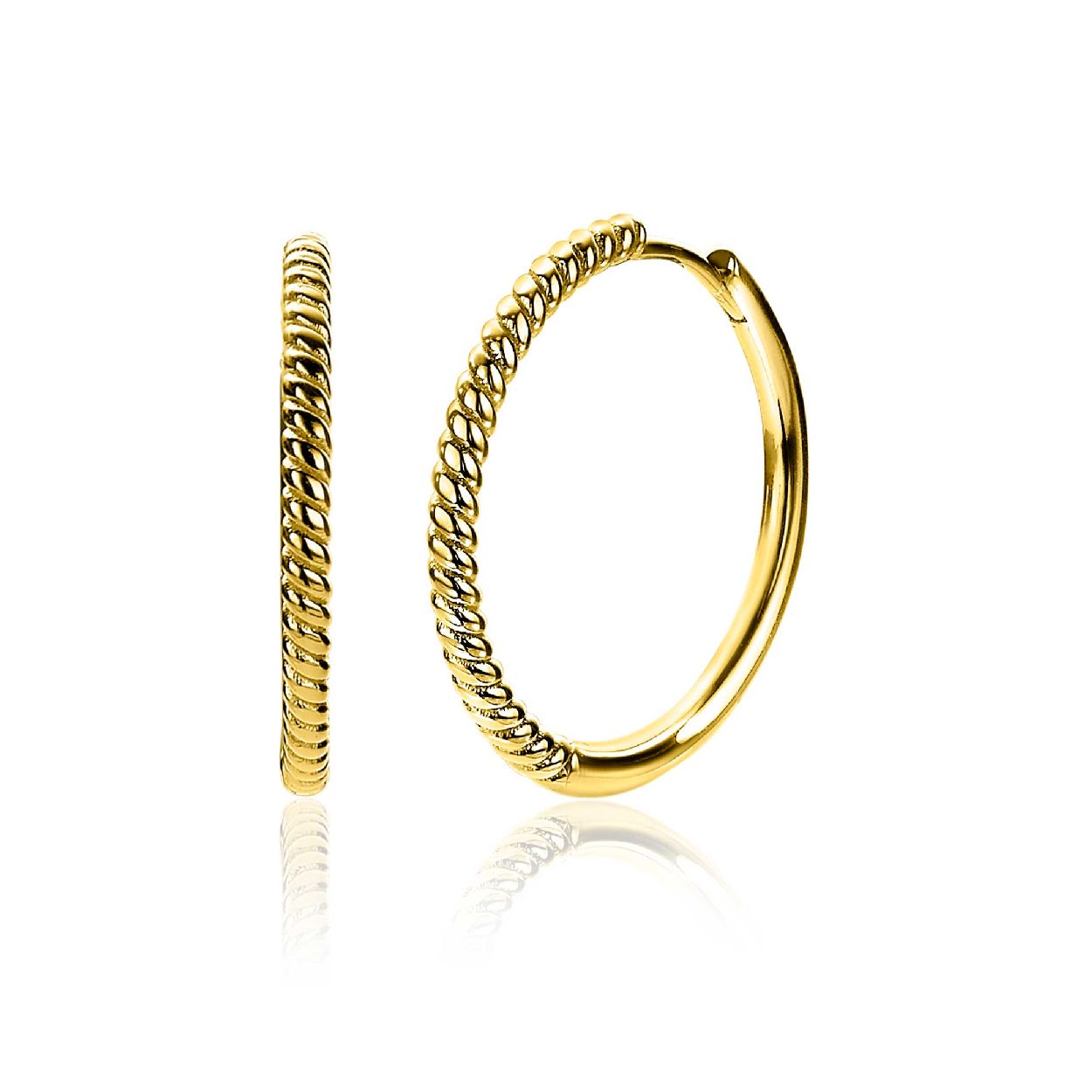 ZINZI zilveren grote oorringen 25mm in 14K geelverguld met gedraaid motief en met luxueuse scharniersluiting. De grootte van deze oorsieraden is 25 x 2mm. Vervaardigd van eerste gehalte zilver (925) en extra geelverguld.