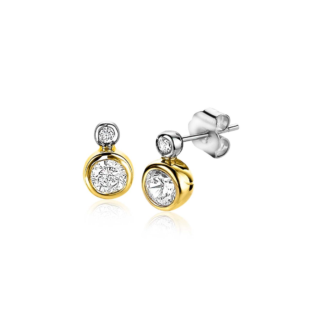 ZINZI zilveren oorknoppen 14K geelverguld rond 9mm wit ZIO2146