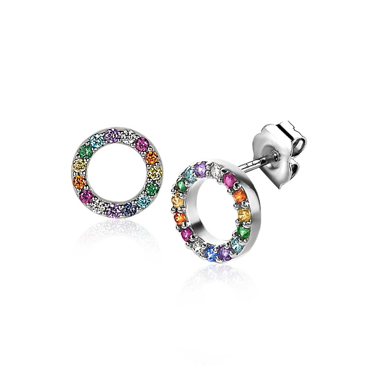 ZINZI zilveren oorknoppen 8mm in ronde vorm bezet met een regenboog aan kleurstenen. Deze subtiele maar schitterende oorsieraden geven elke outfit kleur! Maak je look compleet met de bijbehorende hanger. Vervaardigd van eerste gehalte zilver (925) en extra rodiumlaag voor een witgouden uitstraling.