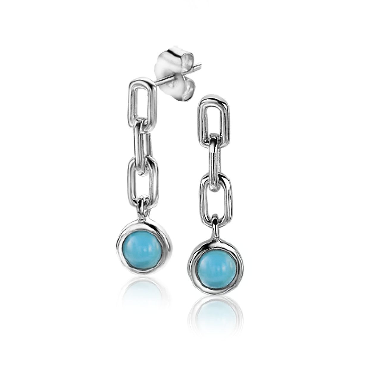 ZINZI zilveren oorsieraden 20mm paperclip schakel turquoise blauw ZIO2173