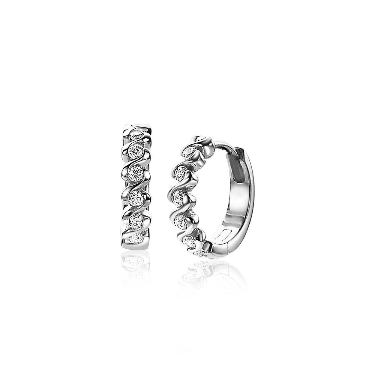 ZINZI zilveren oorringen 13mm slagmodel witte zirconia luxe sluiting ZIO2177