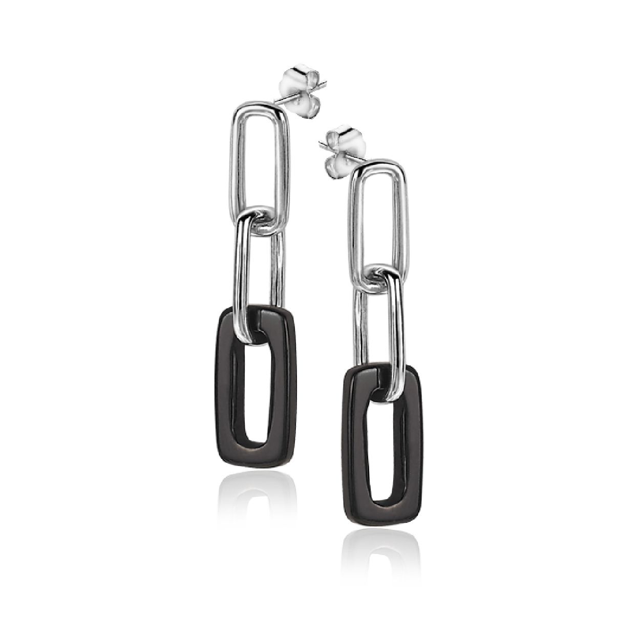 ZINZI zilveren oorhangers 34mm open ovaal zwart onyx ZIO2208