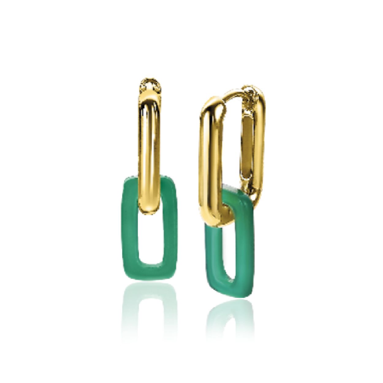 ZINZI zilveren ovale oorringen 14K geel verguld 18mm met ovalen in groen agaat ZIO2235