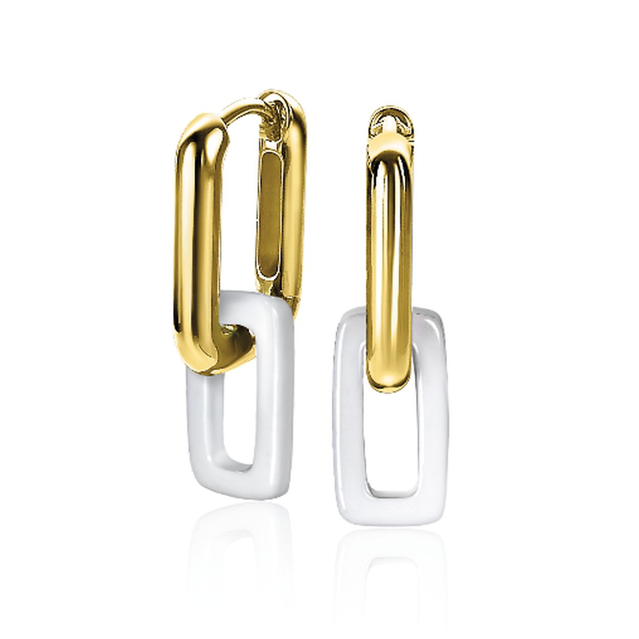 ZINZI zilveren ovale oorringen 14K geel verguld 18mm met ovalen met wit agaat edelsteen ZIO2238