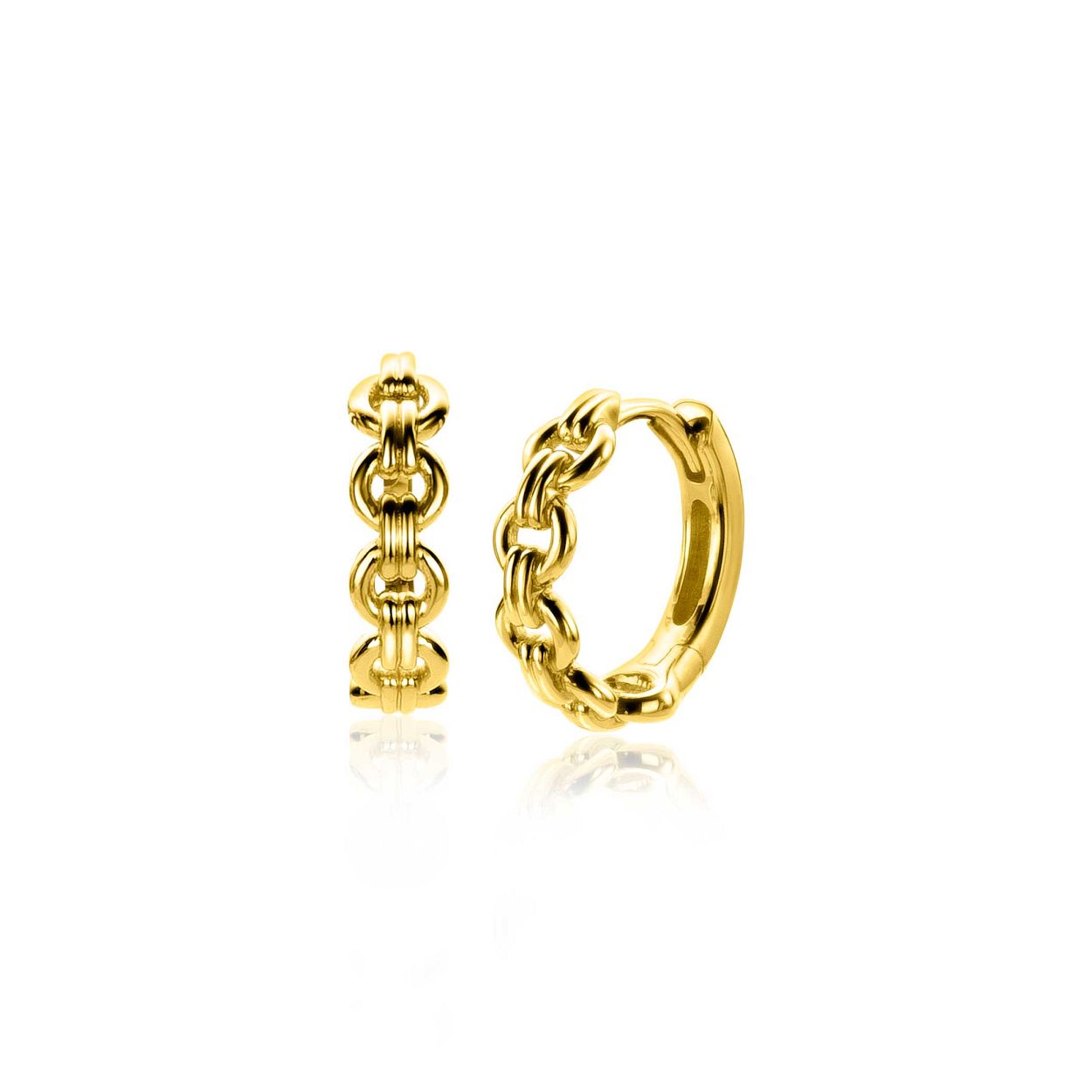 ZINZI zilveren schakel oorringen (15x4mm) 14K geel verguld met aan de voorzijde grote ronde schakels die aan elkaar verbonden zijn met dubbele banen. Met luxe scharniersluiting. Maak je look helemaal af met de bijpassende ring. Vervaardigd van eerste gehalte zilver (925) en extra 14K geel verguld.