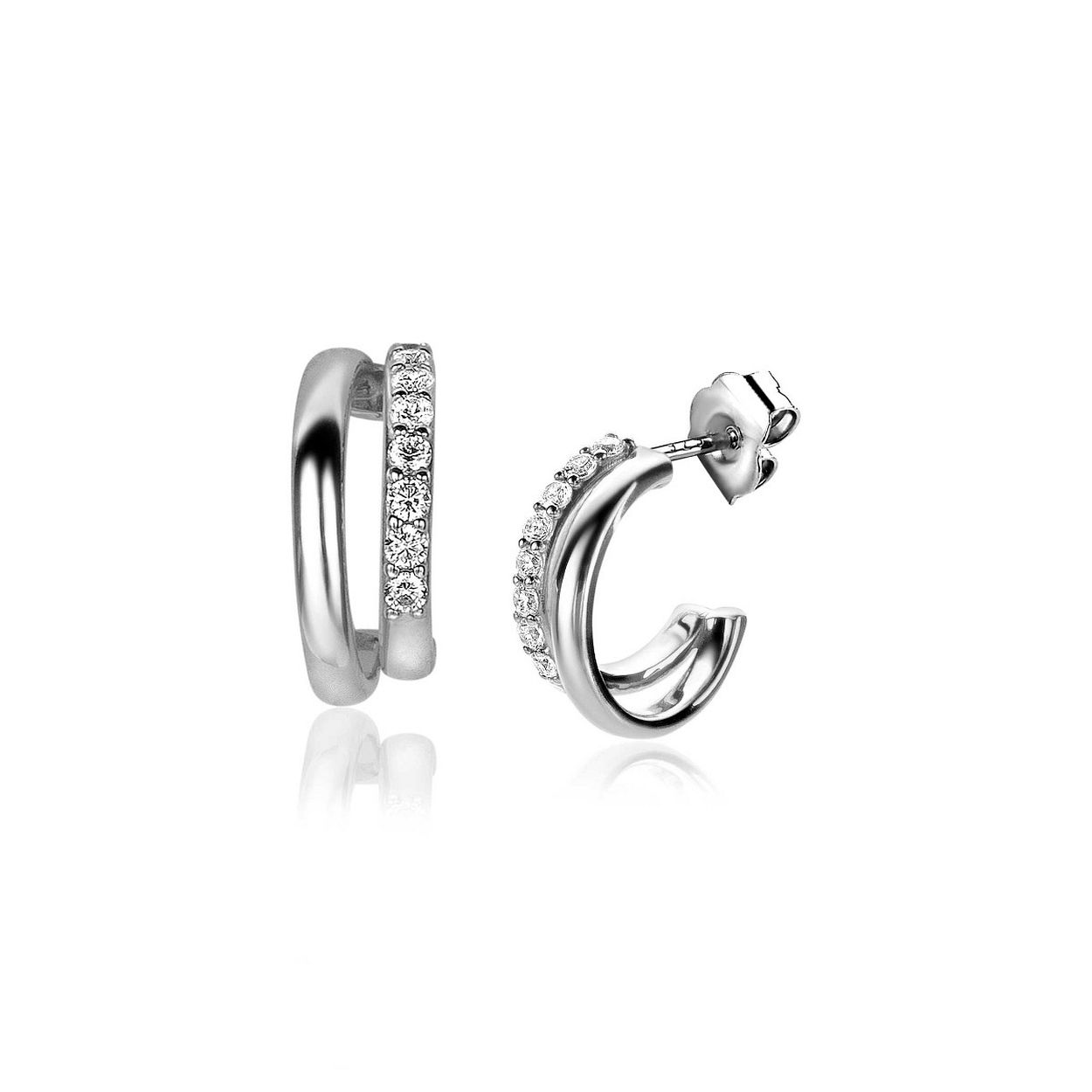 ZINZI zilveren multi-look oorstekers (15x6mm). De kleine baan is voorzien van witte zirconia's en de grote baan is glad. Het lijkt alsof je twee oorringen in je oren hebt. Vervaardigd van eerste gehalte zilver (925) en extra rodiumlaag voor een witgouden uitstraling.