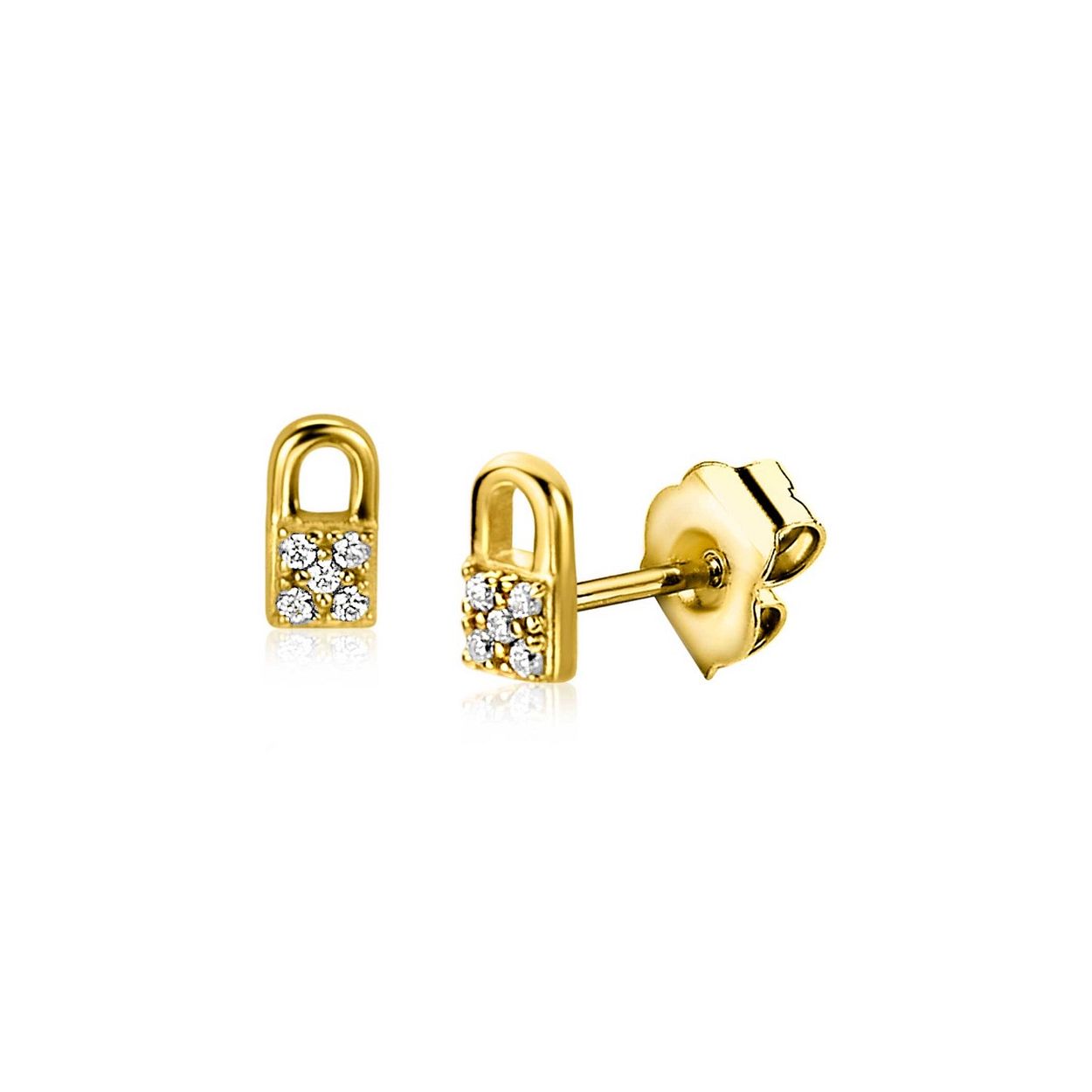 ZINZI gold plated zilveren oorknopjes 6mm slotje bezet met witte zirconia ZIO2301