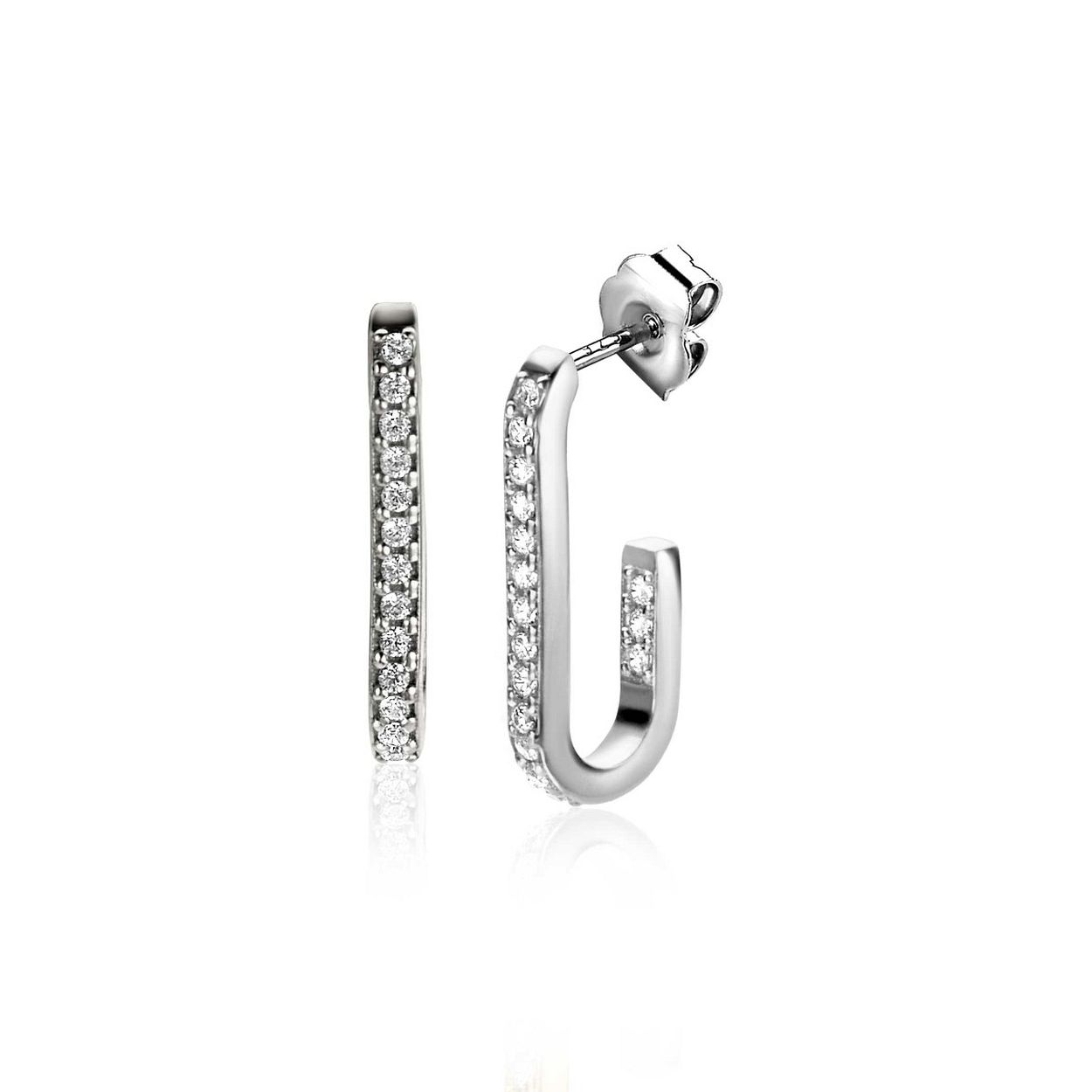 ZINZI zilveren oorstekers in ovale vorm (20mm) bezet met witte zirconia's. Valt sierlijk om het oor. Vervaardigd van eerste gehalte zilver (925) en voorzien van een extra rodiumlaag voor een langdurige glans.