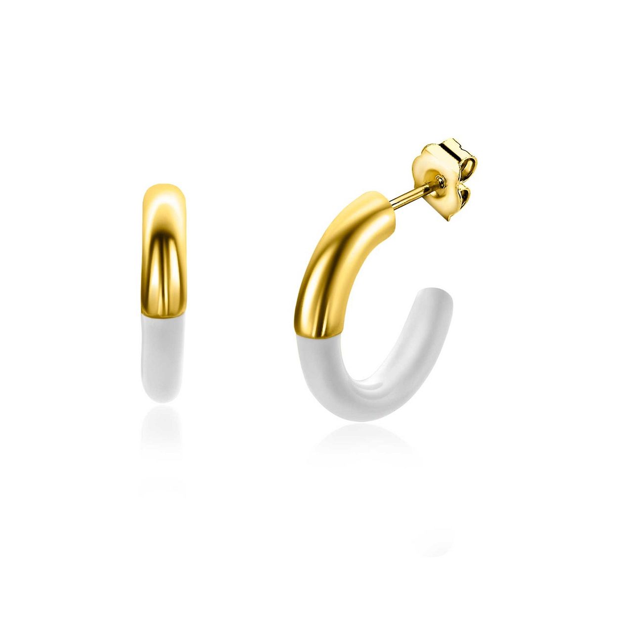 ZINZI gold plated zilveren oorsieraden 16mm en met de hand afgewerkt met wit emaille. Formaat 16 x 3mm. Met poussette gemakkelijk in oor te bevestigen. Vervaardigd van eerste gehalte zilver (925) en extra 14K geel verguld.