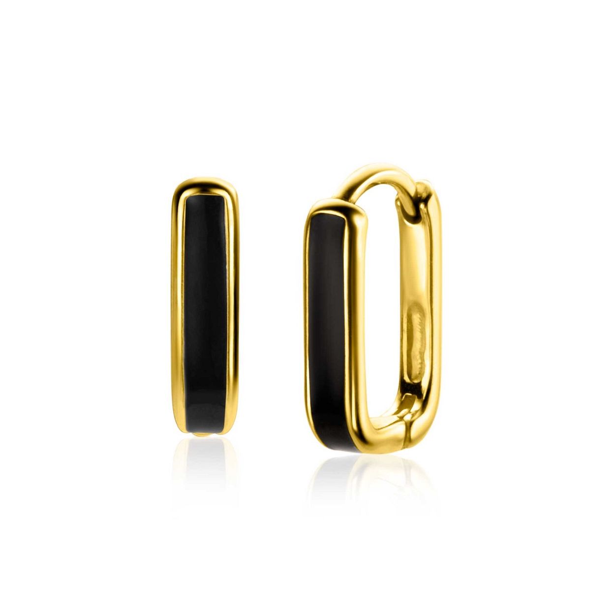 ZIO2339Z ZINZI gold plated zilveren luxe oorringen rechthoek vorm met zwart emaille 15x4mm ZIO2339Z