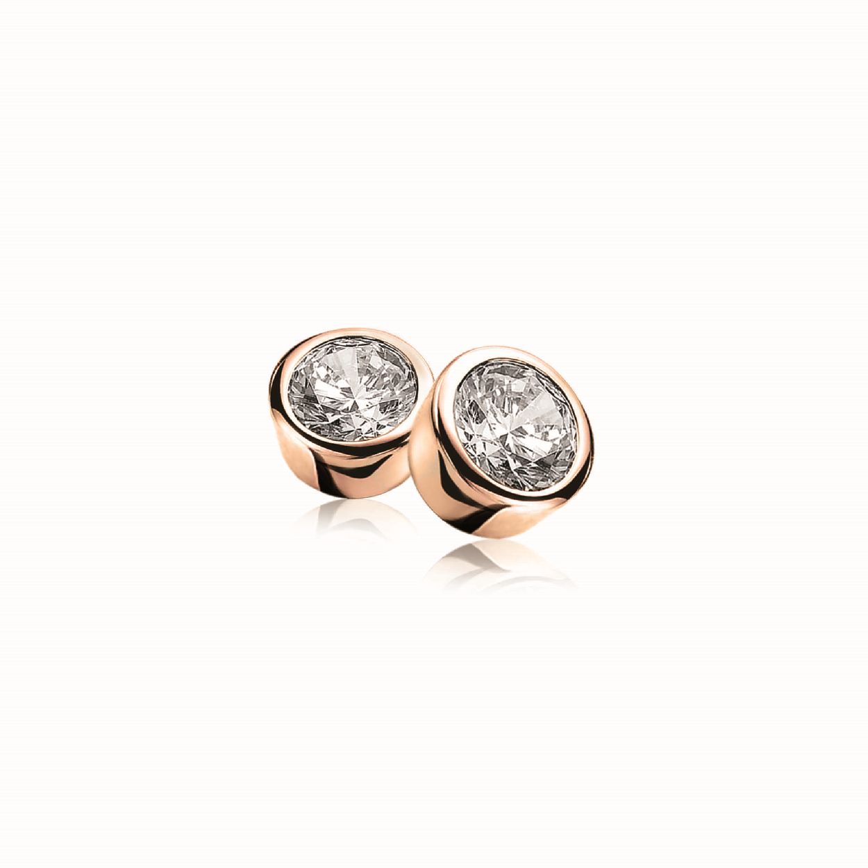 ZINZI zilveren oorknoppen rose verguld rond wit ZIO322D