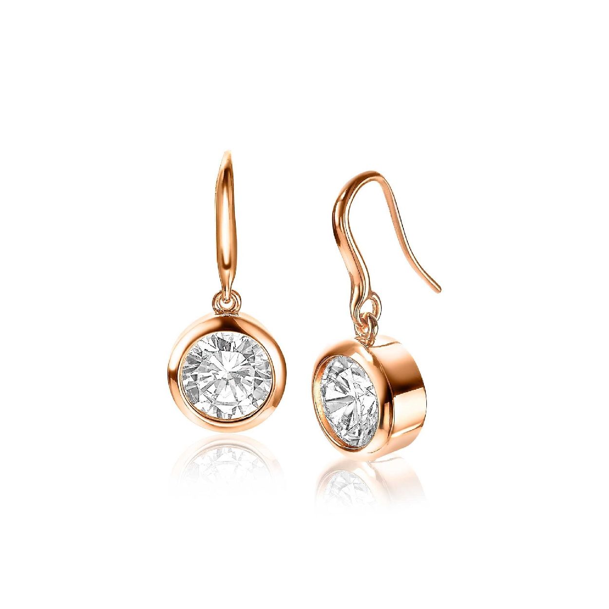 ZINZI zilveren oorhangers rose verguld witte zirconia 11mm ZIO3
