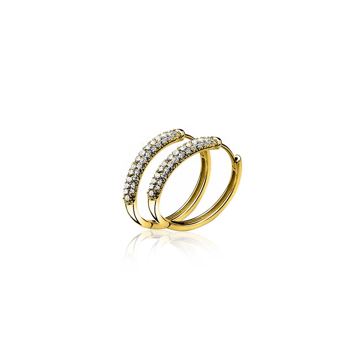 ZINZI gold plated zilveren oorringen  14 x 3mm witte zirconia's ZIO660G