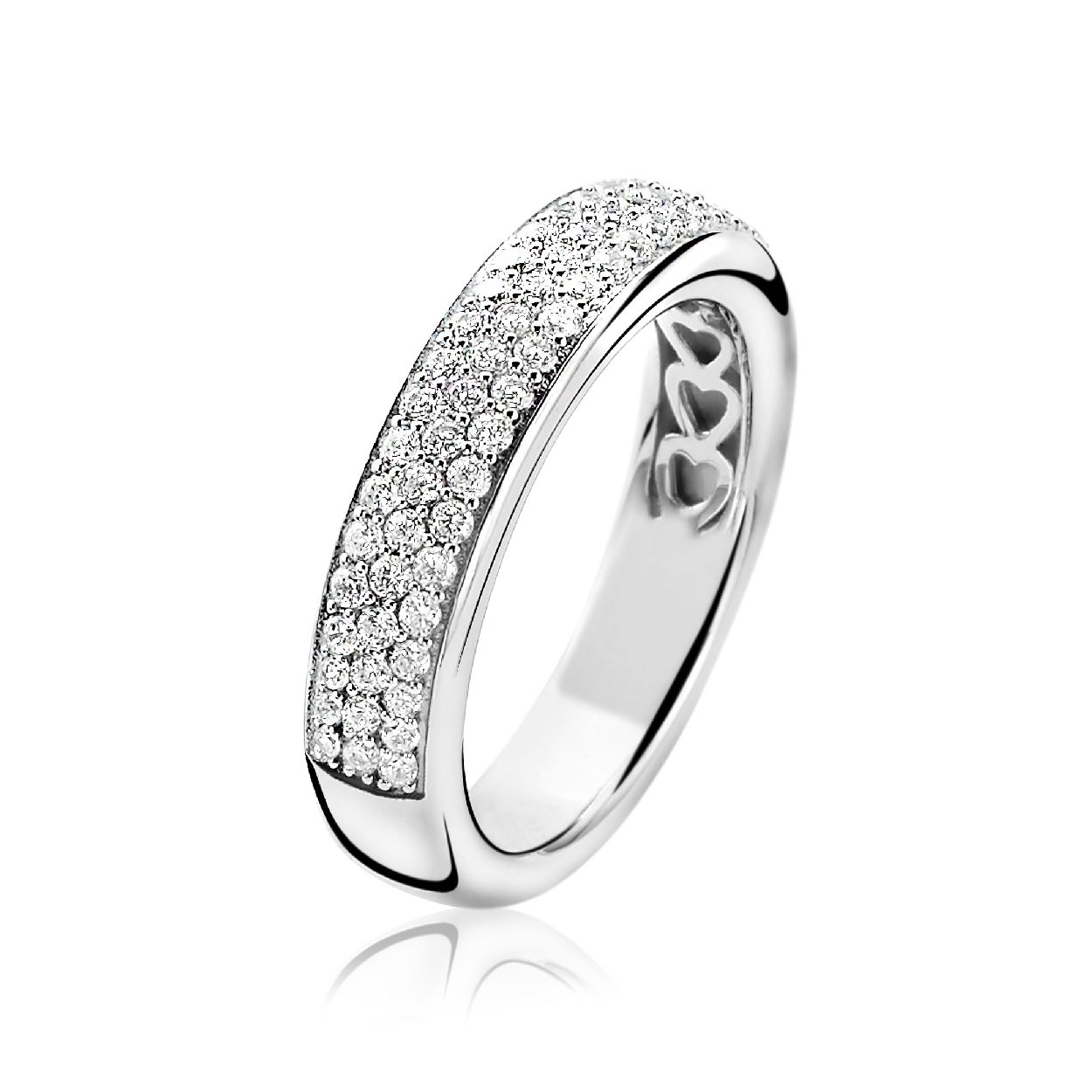 ZINZI zilveren ring vol bezet met witte zirconia's. Voor een echt schitter effect om de vinger! De ring is vervaardigd van eerste gehalte zilver (925) en met extra rodiumlaag voor mooie glans.