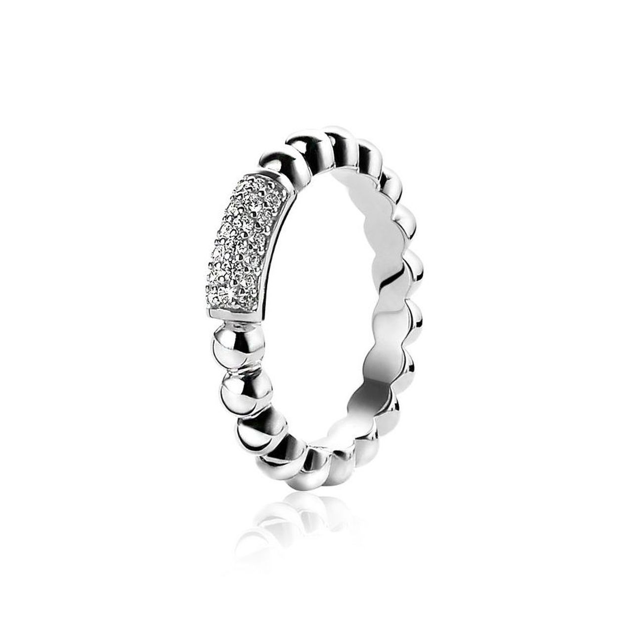 ZINZI zilveren ring bolletjes met zirconia pavé maat 56
