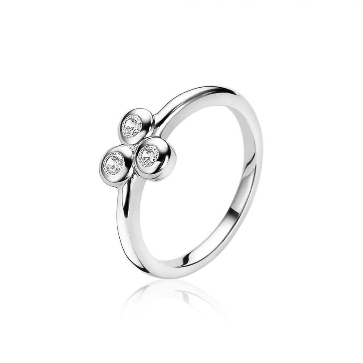 ZINZI zilveren ring met 3x zirconia in driehoek maat 52