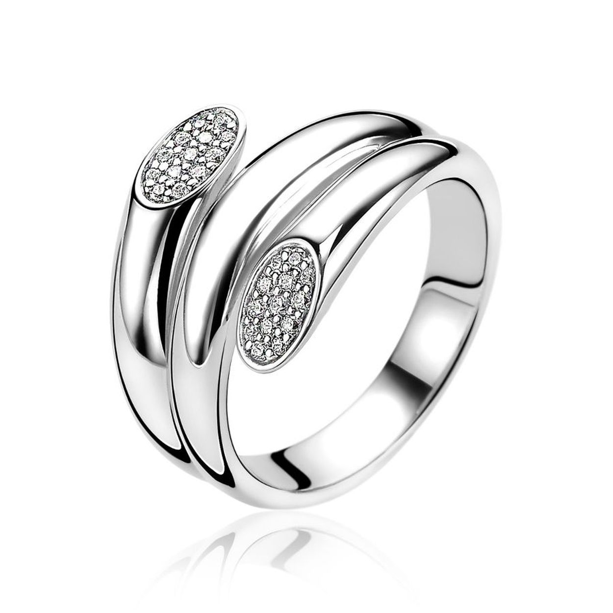 ZINZI zilveren ring slagmodel met zirconia's maat 56