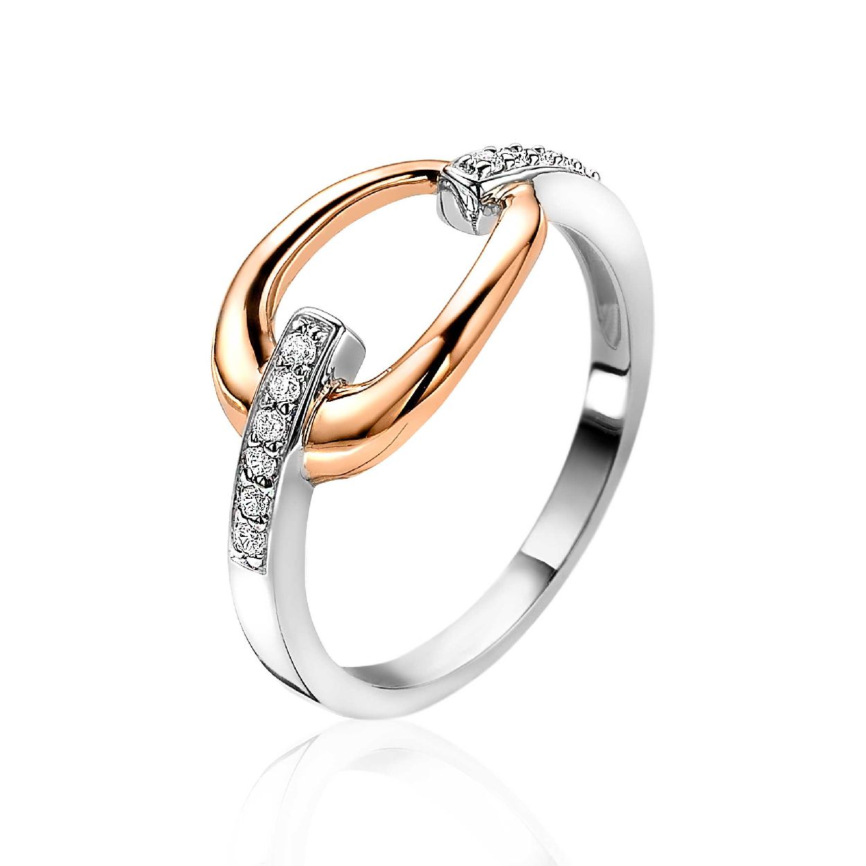 ZINZI zilveren ring rose verguld druppel wit ZIR1709