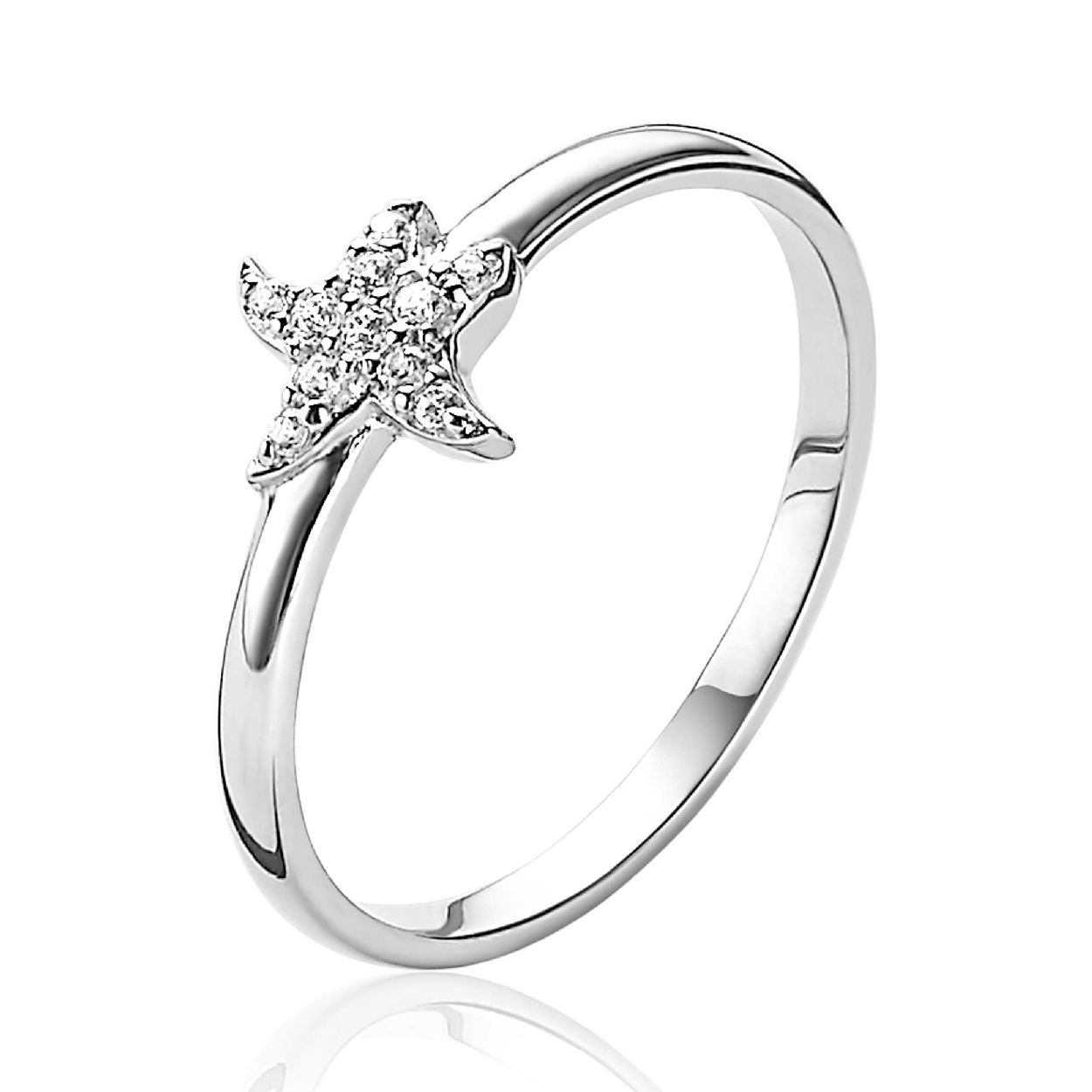 ZINZI zilveren ring met een schitterende zeester (8mm). De zeester is sierlijk bezet met witte zirconia's. Vervaardigd van eerste gehalte zilver (925) en voorzien van een extra rodiumlaag voor de perfecte glans.