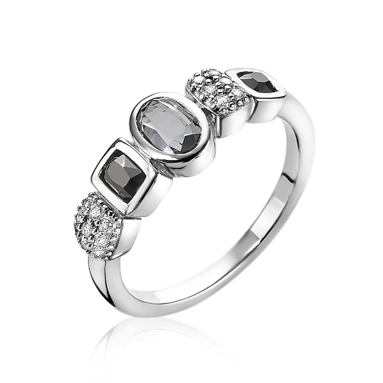 ZINZI zilveren fantasie ring grijs zwarte kleurstenen en witte zirconia's ZIR1944