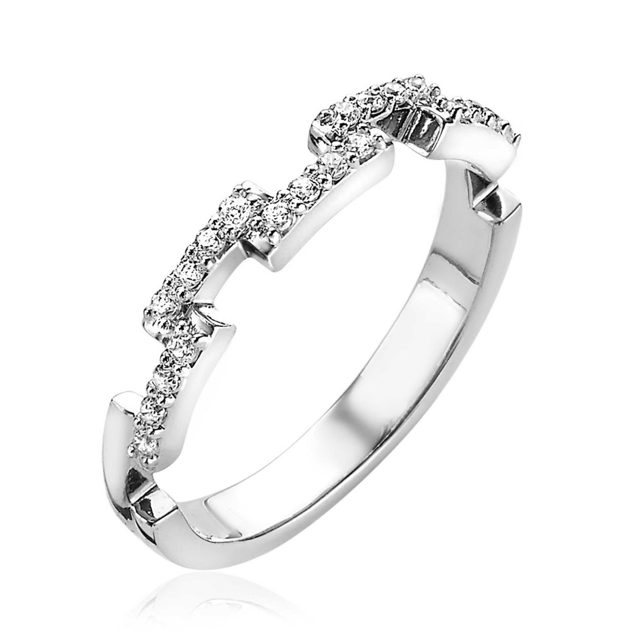 ZINZI zilveren aanschuifring met trapsgewijs staafjes motief, bezet met witte zirconia's. Vervaardigd van eerste gehalte zilver (925) en met extra rhodiumlaag voor een langdurige glans.
