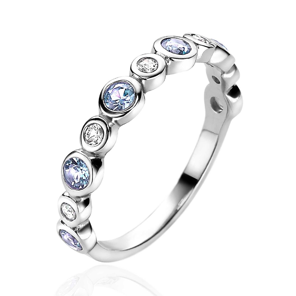 ZINZI zilveren luxe aanschuifring rond wit blauw ZIR2040