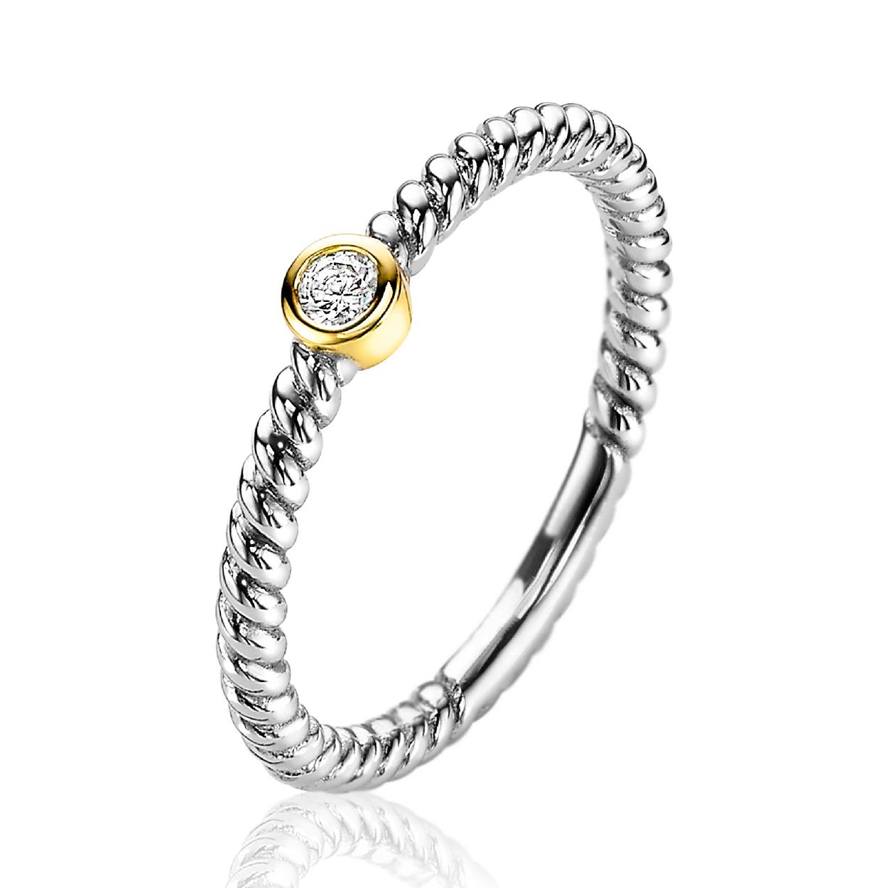 ZINZI zilveren bicolor ring gedraaid witte zirconia ZIR2132
