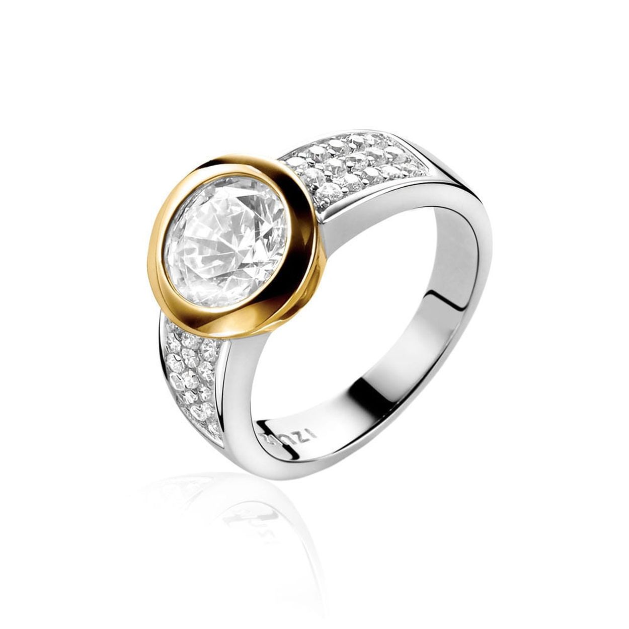 ZINZI zilveren ring geel met zirconia maat 54