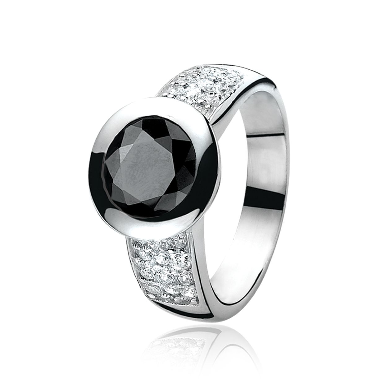 Zinzi zilveren ring zwart zirkonia scheen pavé mt.54 ZIR213Z