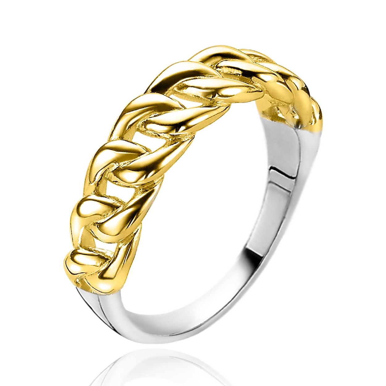 ZINZI zilveren 14K geel vergulde stoere gourmet schakelring.Deze schakelring is 5,5mm breed. Maak je look compleet met de bijpassende oorringen. Vervaardigd van eerste gehalte zilver (925) en voorzien van een extra rodiumlaag voor een langdurige glans en extra 14K geel verguld.