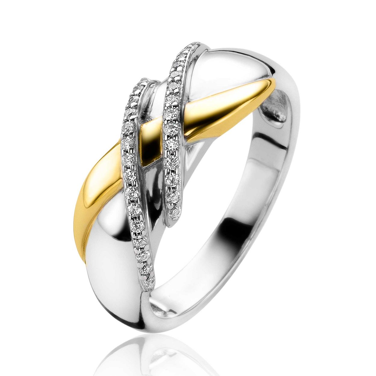 Zilveren bicolor zinzi ring met zirconia, maat 56. Ook in andere maten leverbaar. 