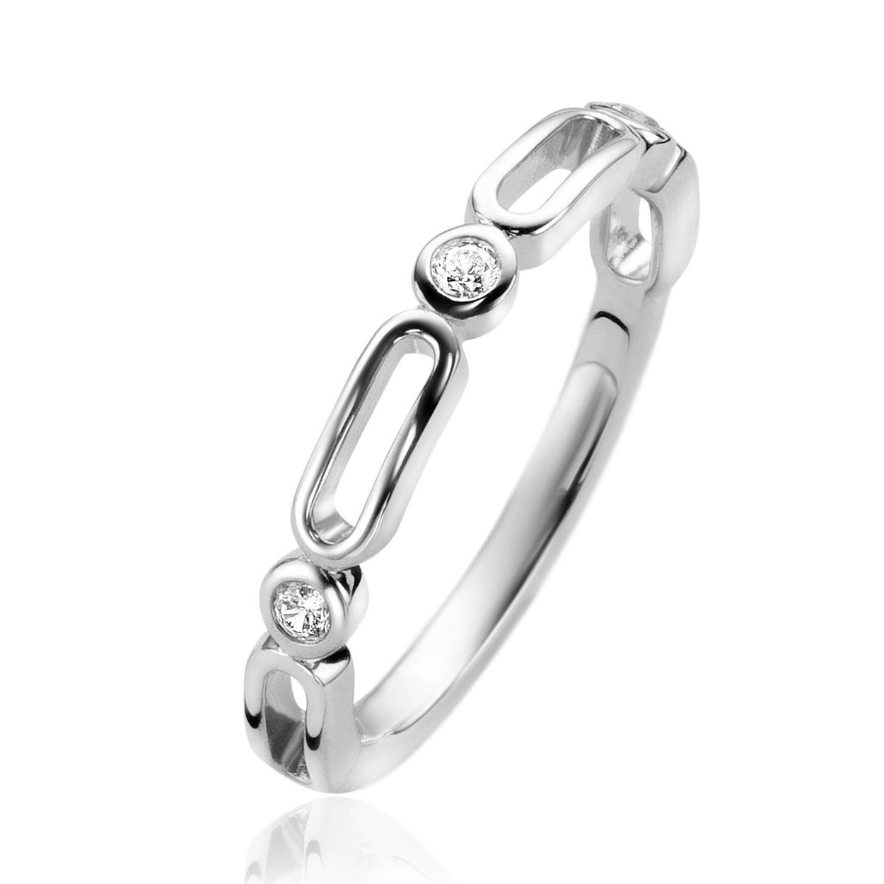 ZINZI zilveren aanschuifring 3mm breed met open ovale vormen en ronde witte zirconia's ZIR2269