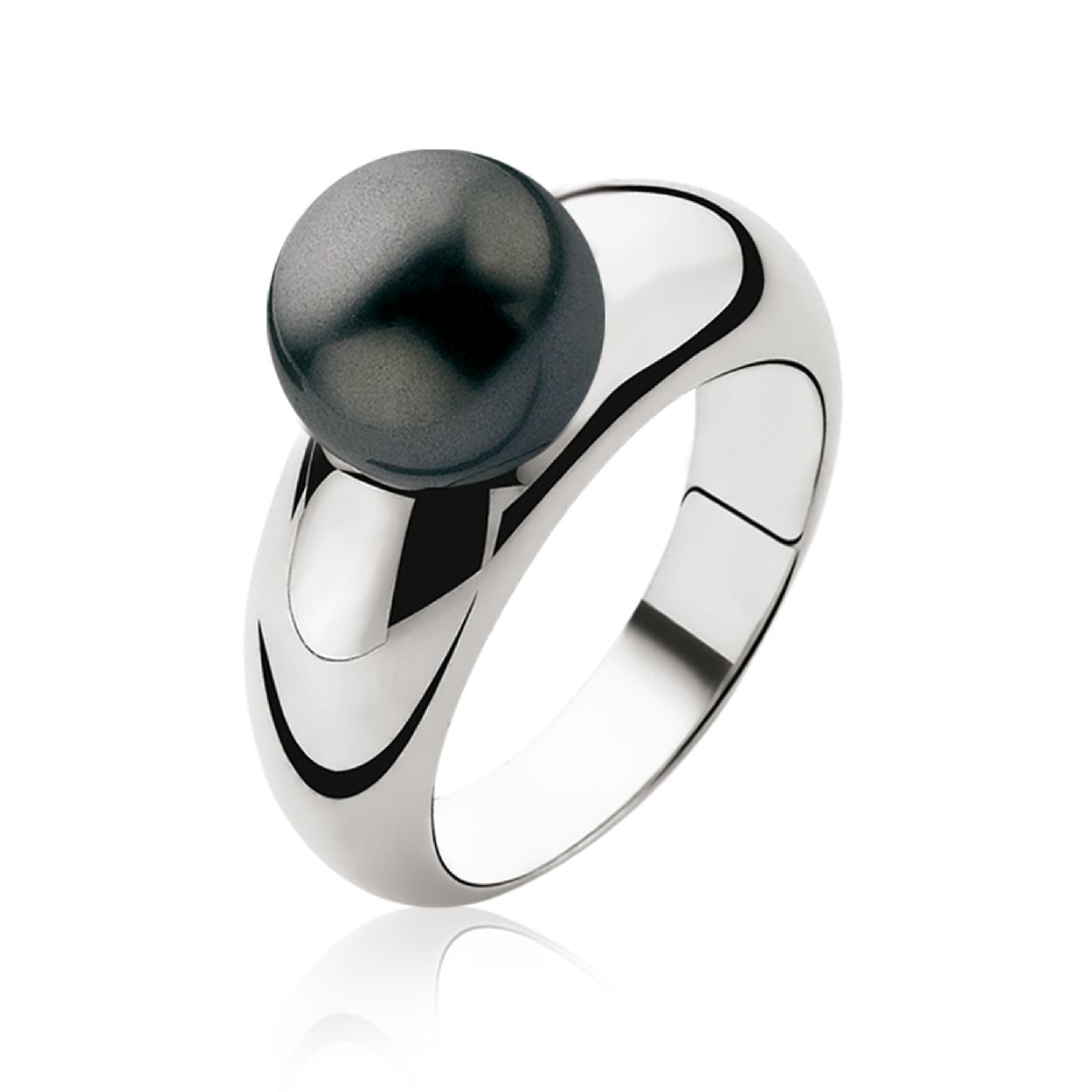 ZINZI zilveren ring parel zwart 10mm ZIR456Z mt56
