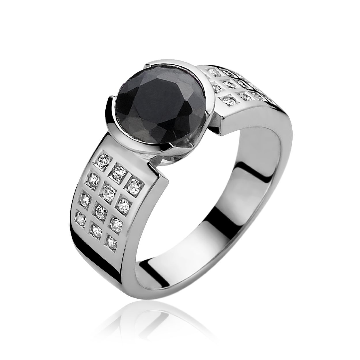 Zinzi zilveren ring zwart/wit zirkonia mt.54 ZIR500Z