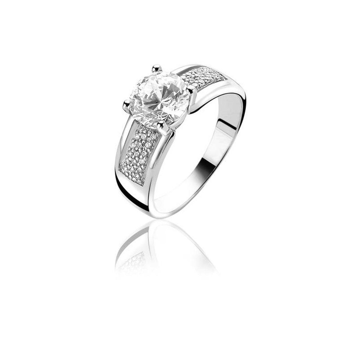 ZINZI zilveren ring zirconia mt.56 breed 7mm
