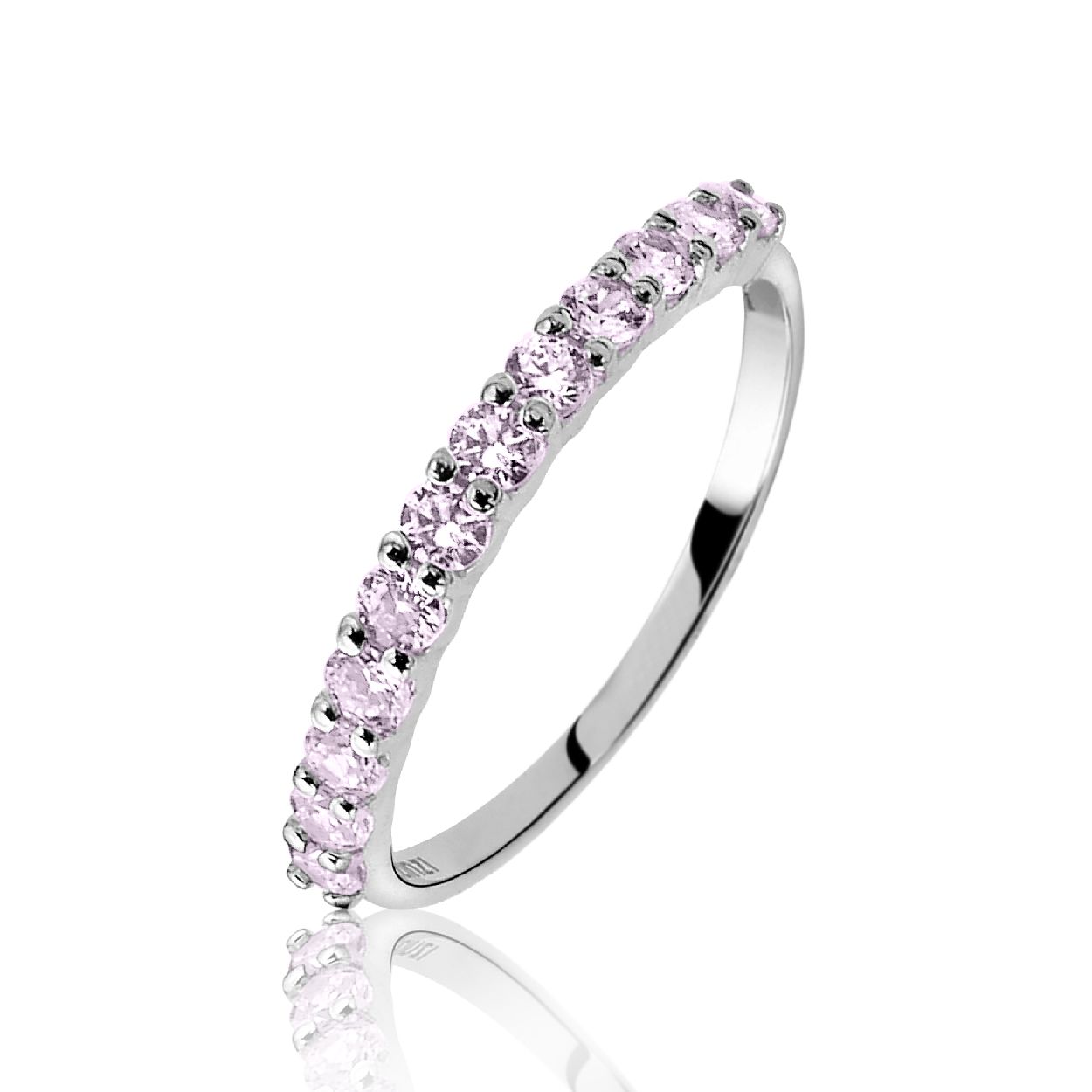 ZINZI zilveren aanschuifring met roze zirconia's. Deze ring is verkrijgbaar in verschillende kleuren. Ideaal om mee te combineren en zo een kleine sieraden collectie om je vinger te krijgen.