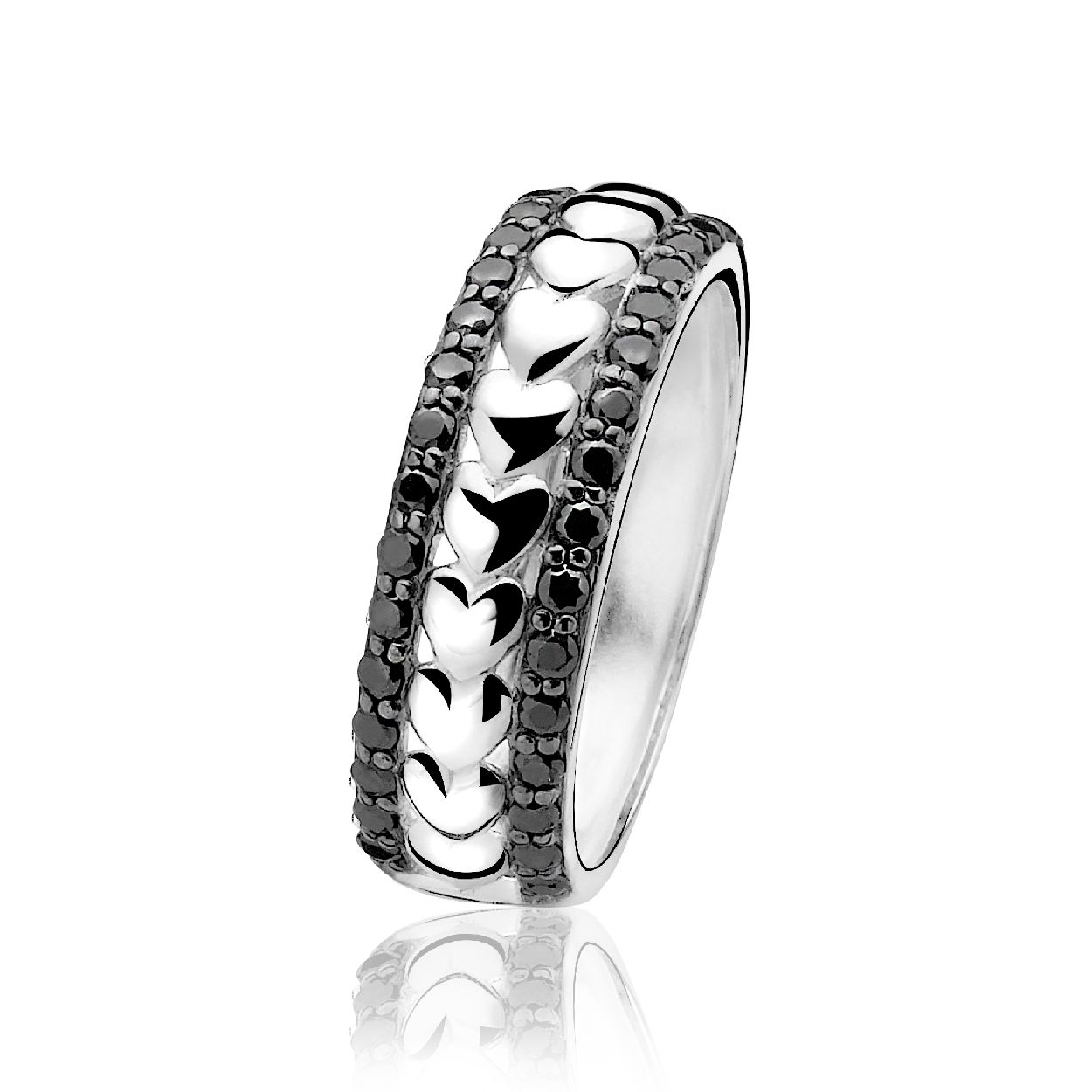 Zinzi zilveren ring hartjes zwart zirkonia mt.54 ZIR829Z