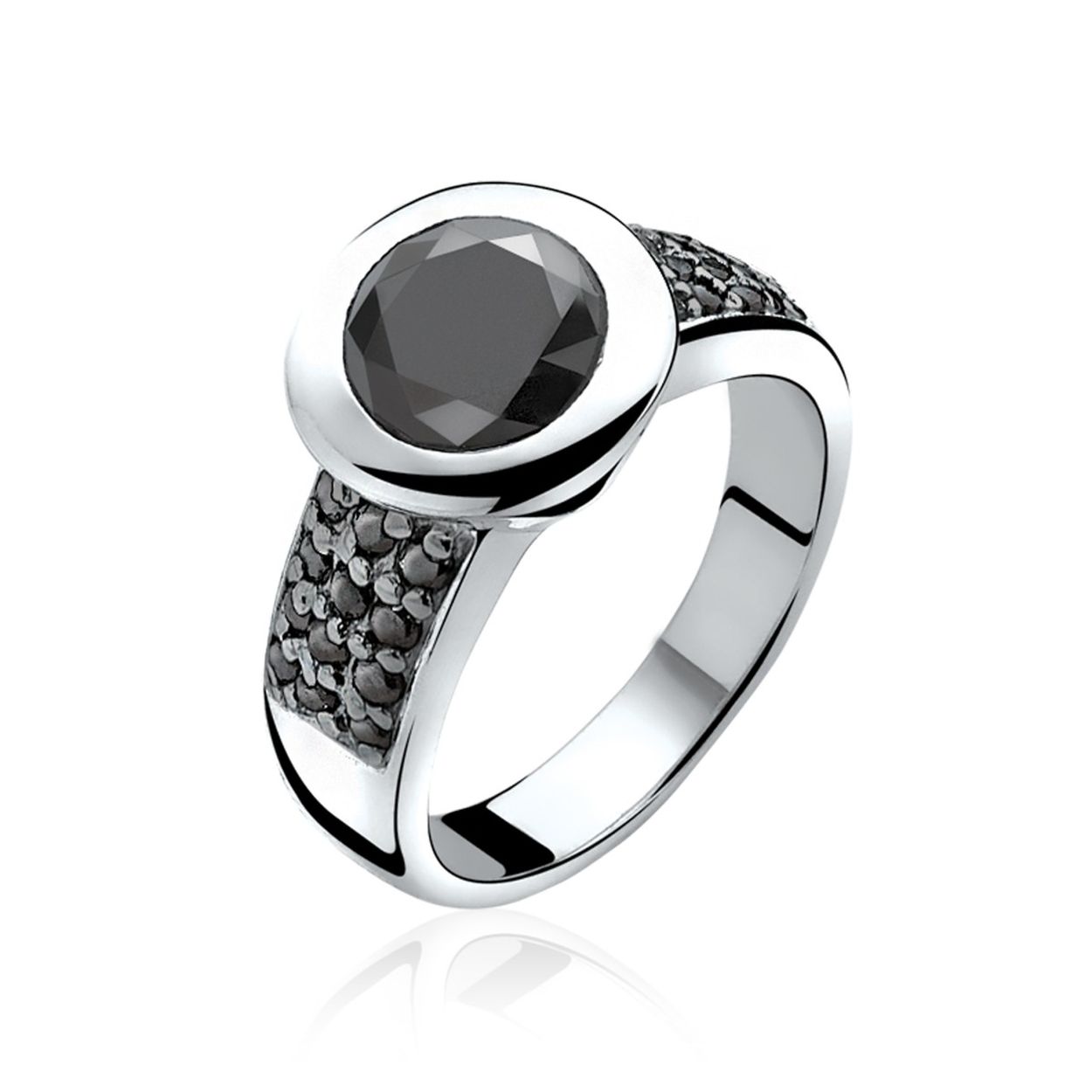 ZINZI zilveren ring met zirconia in het zwart. Vervaardigd van eerste gehalte zilver (925) en met extra rodiumlaag voor een langdurige glans.