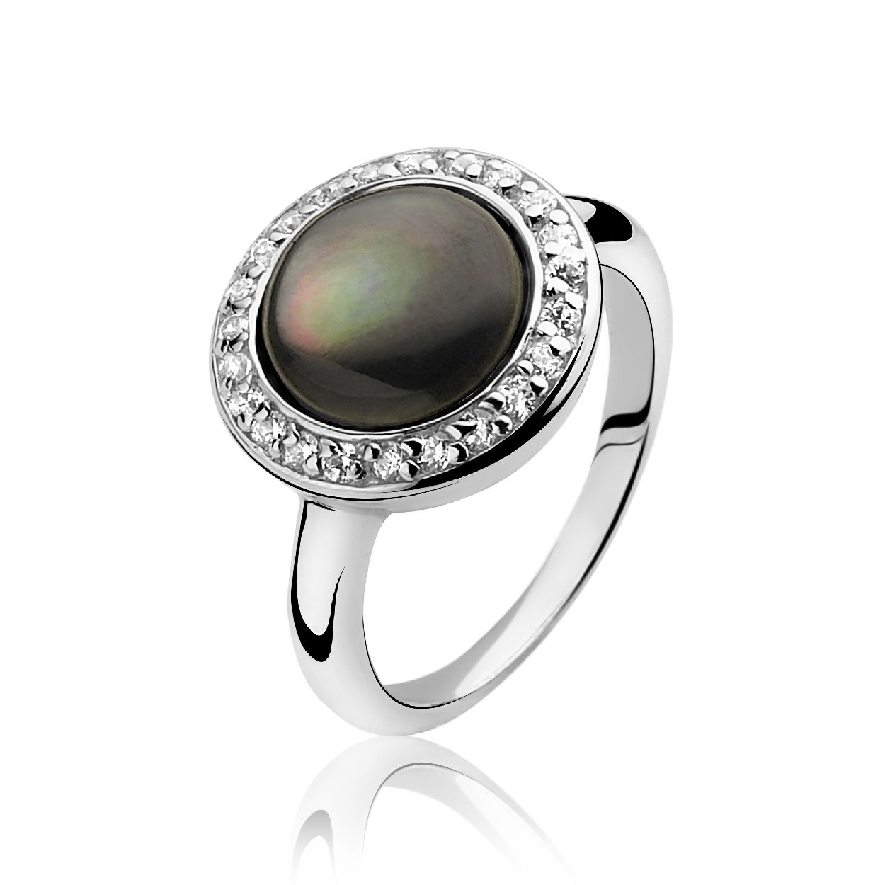 ZINZI zilveren ring parelmoer zwart 