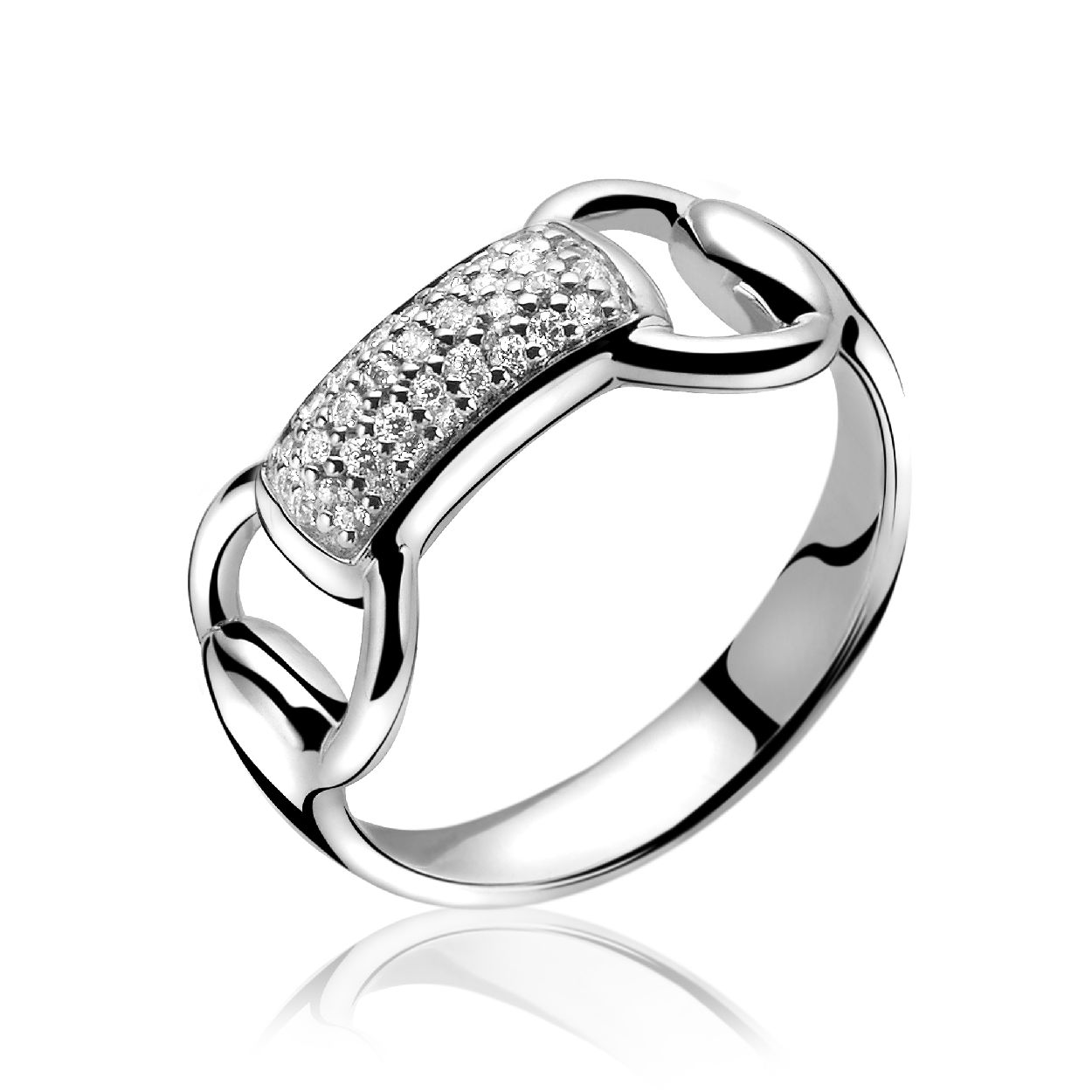 ZINZI zilveren ring bezet met kleine witte zirconia steentjes. De ring is vervaardigd van eerste gehalte zilver (925) en extra gerodineerd voor een mooie glans.