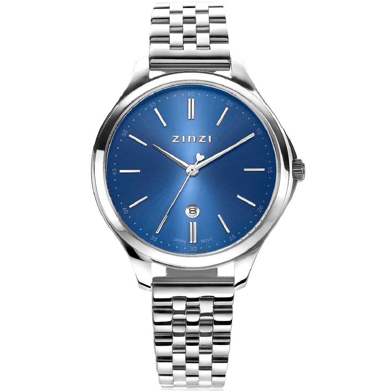 De Classy watch is het nieuwste stijlvolle dameshorloge van Zinzi. Voorzien van een blauwe 'sunray' wijzerplaat met datum en zilverkleurige stalen band met chique clip-sluiting. Natuurlijk met de bekende Zinzi touch ontworpen: het extra dunne Japanse uurwerk met datum en de ronde stalen zilvergekleurde kast (34mm) zorgen voor een classy maar fashionable look. Leuk detail: de seconde wijzer met een subtiel hartje en de speelse ronde dag-aanduiding. Ook 5atm waterbestendig (tegen regen en spatwater) en met sterk mineraal glas. Kwaliteit staat bij Zinzi voorop.