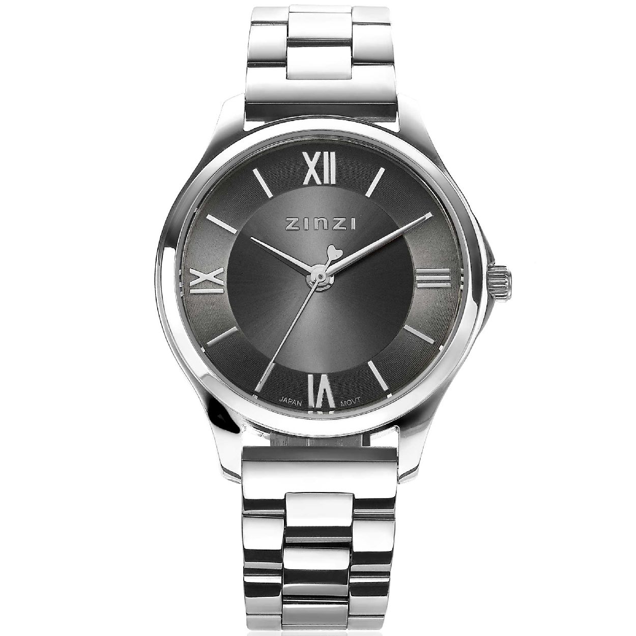 ZINZI Classy Mini horloge 30mm grijze wijzerplaat stalen kast en band ziw1224