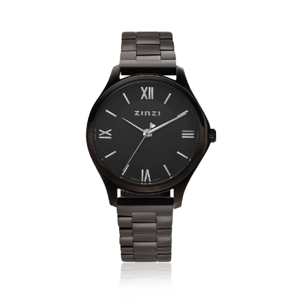 ZINZI Classy Mini horloge 30mm zwarte wijzerplaat zwarte stalen kast en band ziw1237